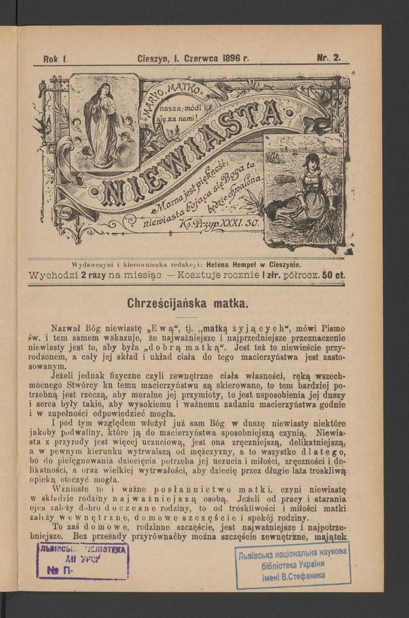 Niewiasta. Rok&nbsp;1, 1896, numer&nbsp;2