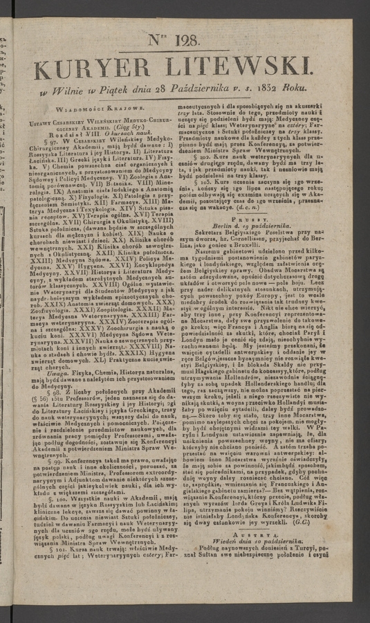 Kuryer Litewski. 1832, numer&nbsp;128