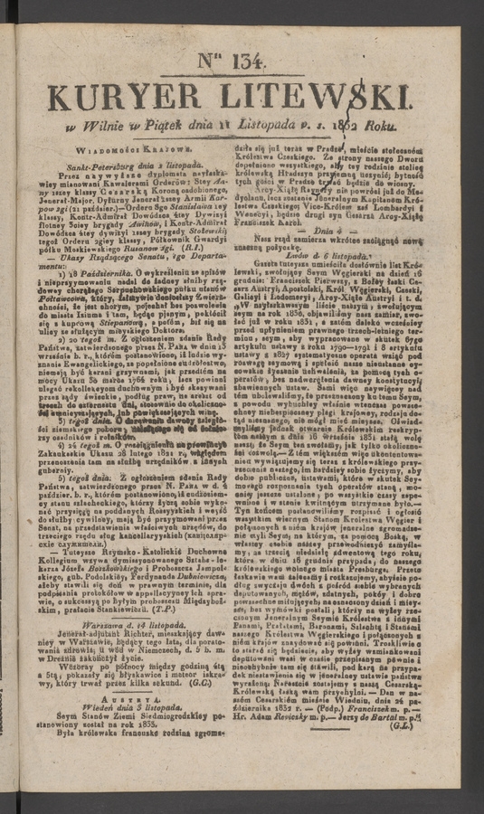 Kuryer Litewski. 1832, numer&nbsp;134