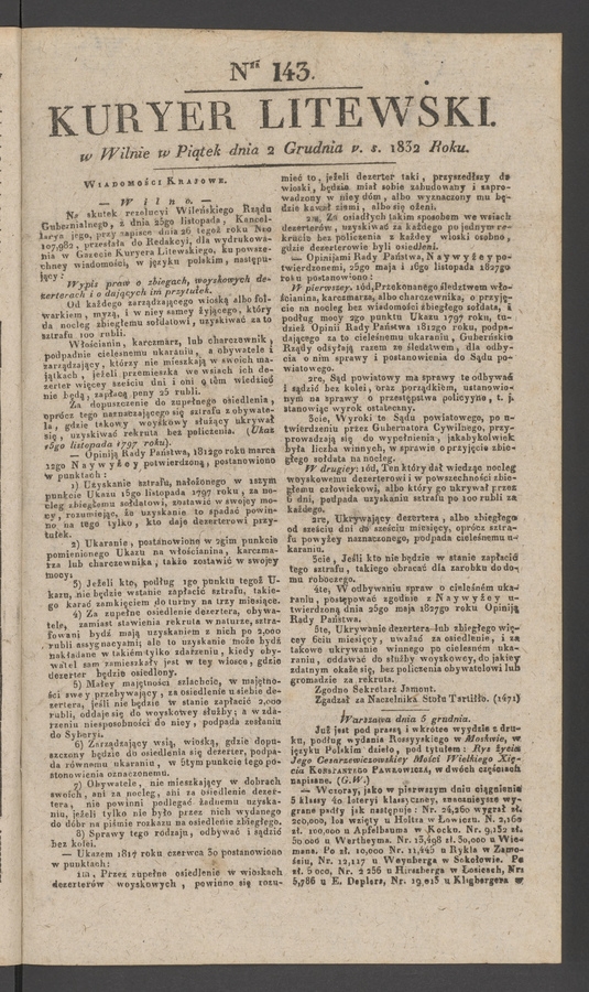 Kuryer Litewski. 1832, numer&nbsp;143
