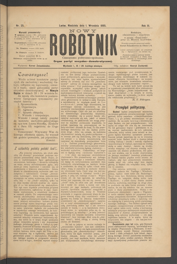 Nowy Robotnik : czasopismo polityczno-społeczne : organ partyi socyalno-demokratycznej. Rok 3, 1895, numer 25