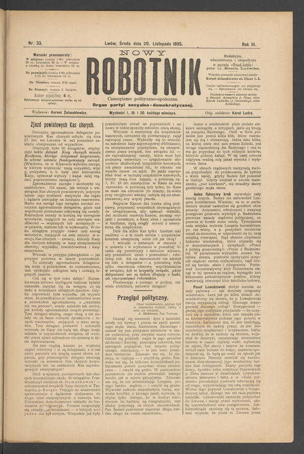 Nowy Robotnik : czasopismo polityczno-społeczne : organ partyi socyalno-demokratycznej. Rok 3, 1895, numer 33