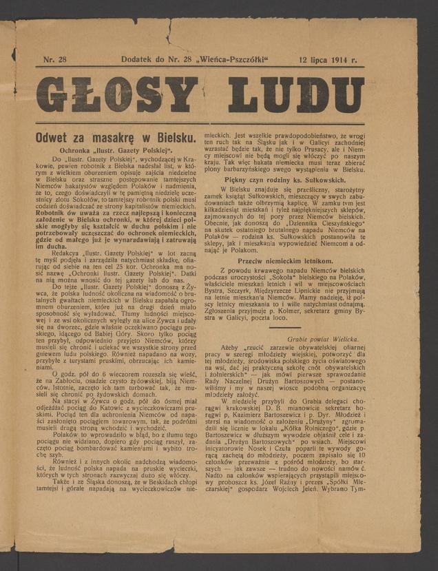 Głosy Ludu&nbsp;: dodatek do&nbsp;numeru&nbsp;28 &bdquo;Wieńca-Pszcz&oacute;łki&rdquo;. 1914, numer&nbsp;28