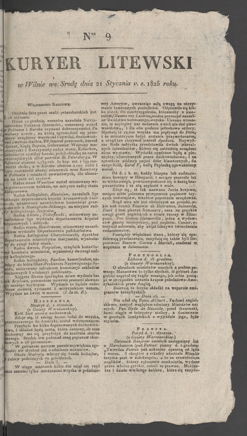 Kuryer Litewski. 1825, numer 9