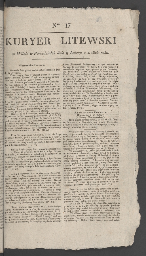 Kuryer Litewski. 1825, numer 17