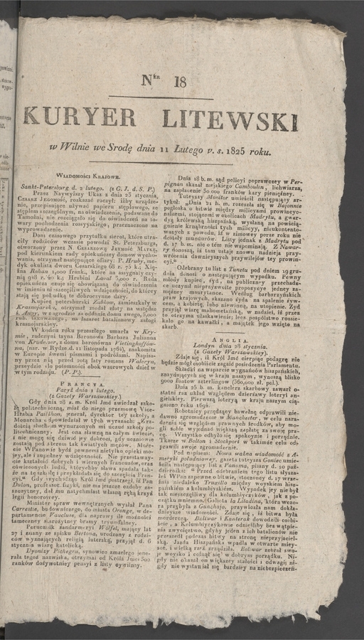 Kuryer Litewski. 1825, numer 18