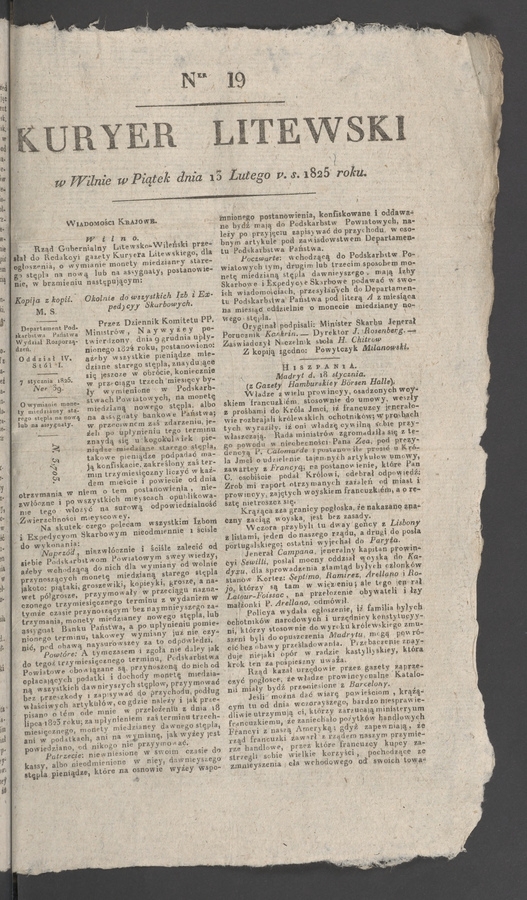 Kuryer Litewski. 1825, numer 19