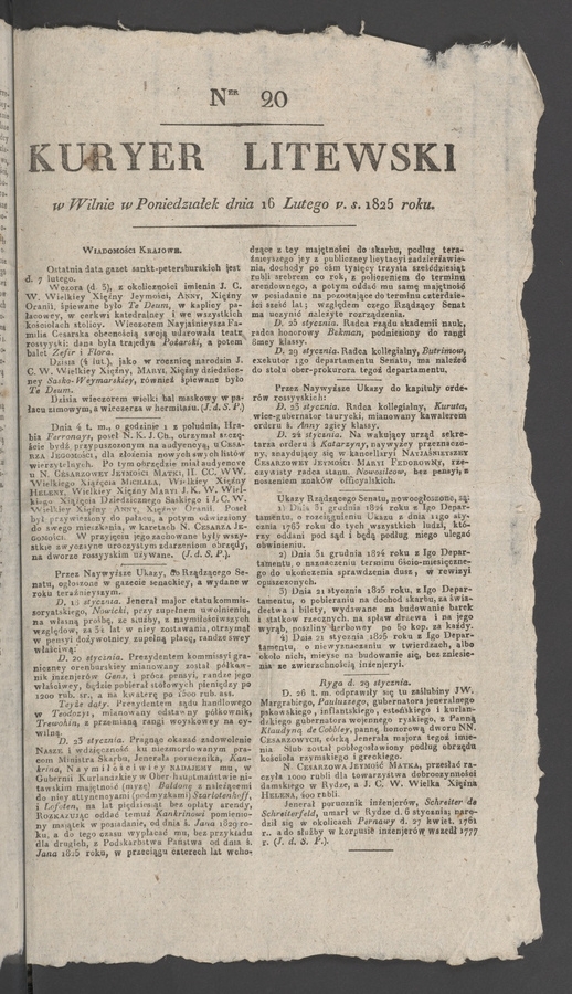Kuryer Litewski. 1825, numer 20
