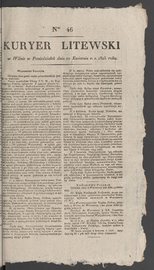Kuryer Litewski. 1825, numer 46