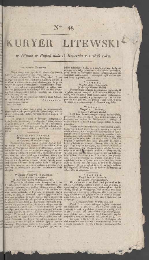 Kuryer Litewski. 1825, numer 48