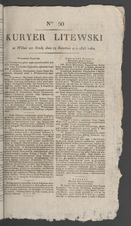 Kuryer Litewski. 1825, numer 50