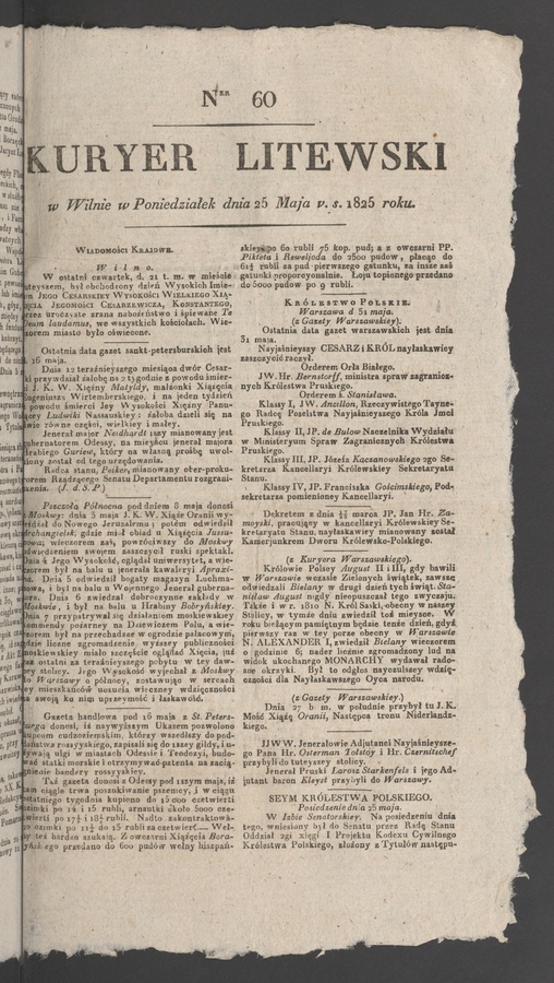 Kuryer Litewski. 1825, numer 60