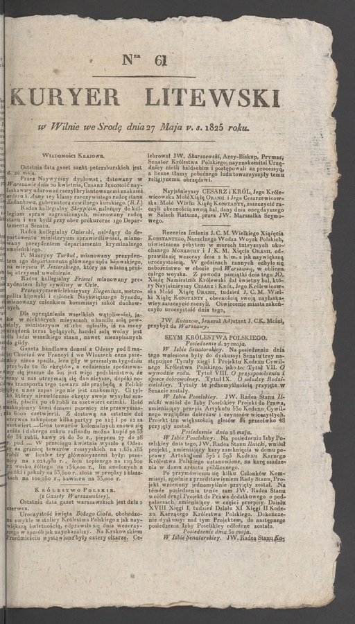 Kuryer Litewski. 1825, numer 61