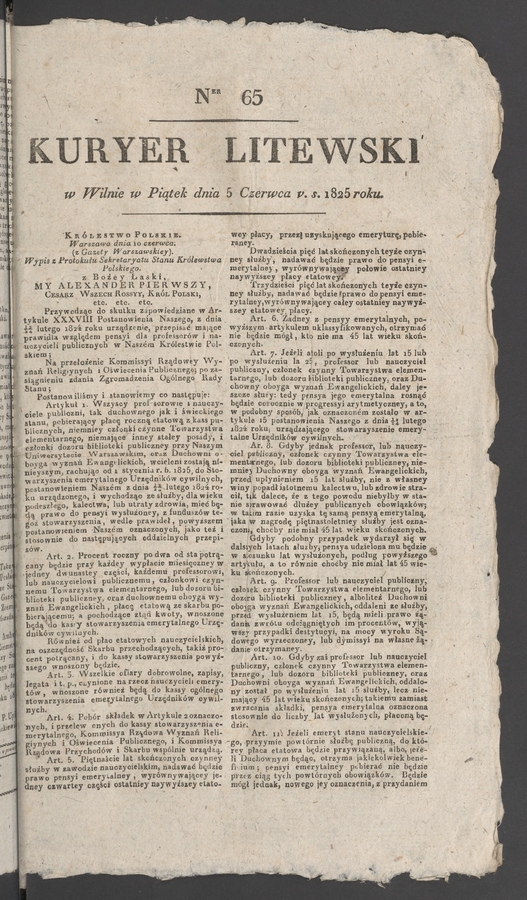 Kuryer Litewski. 1825, numer 65