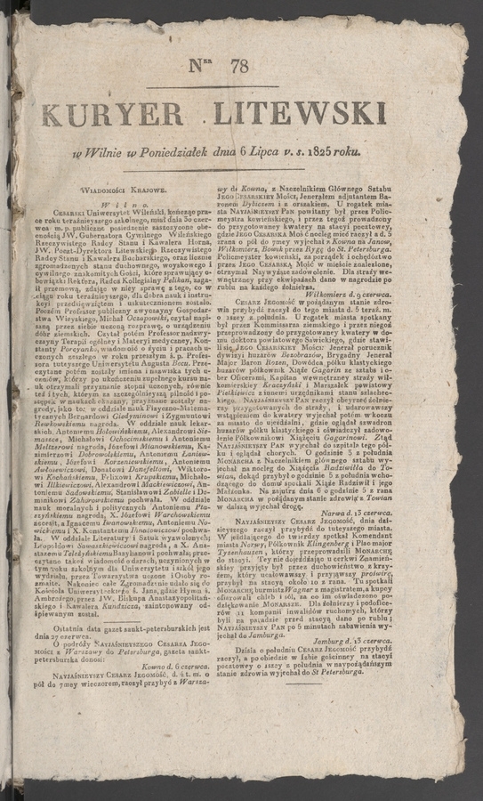 Kuryer Litewski. 1825, numer 78