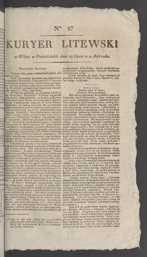 Kuryer Litewski. 1825, numer 87