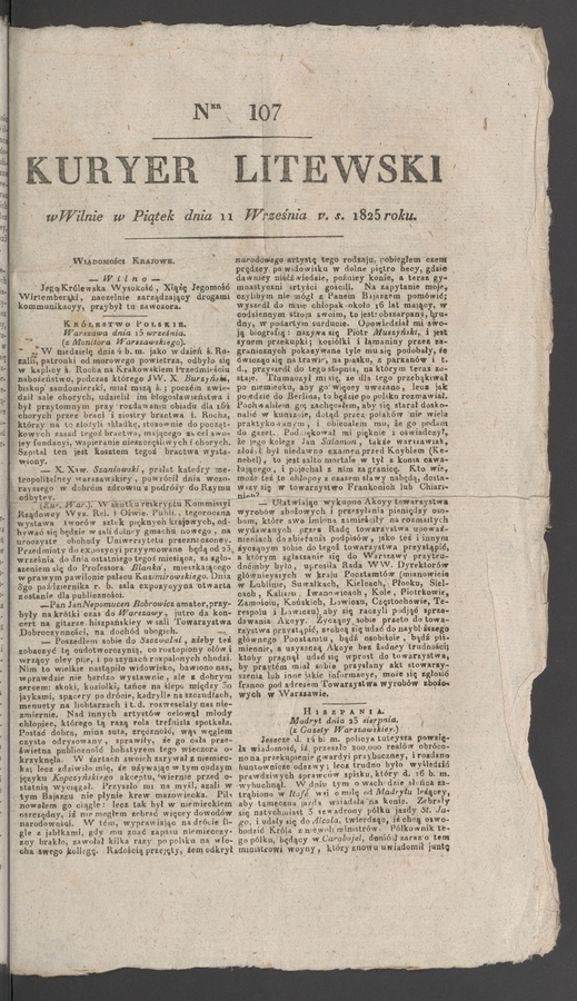 Kuryer Litewski. 1825, numer 107