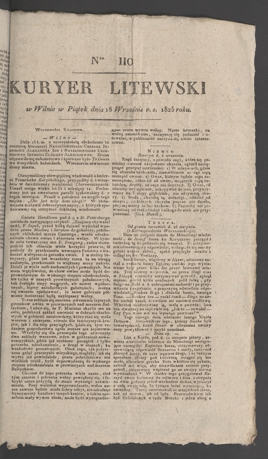 Kuryer Litewski. 1825, numer 110