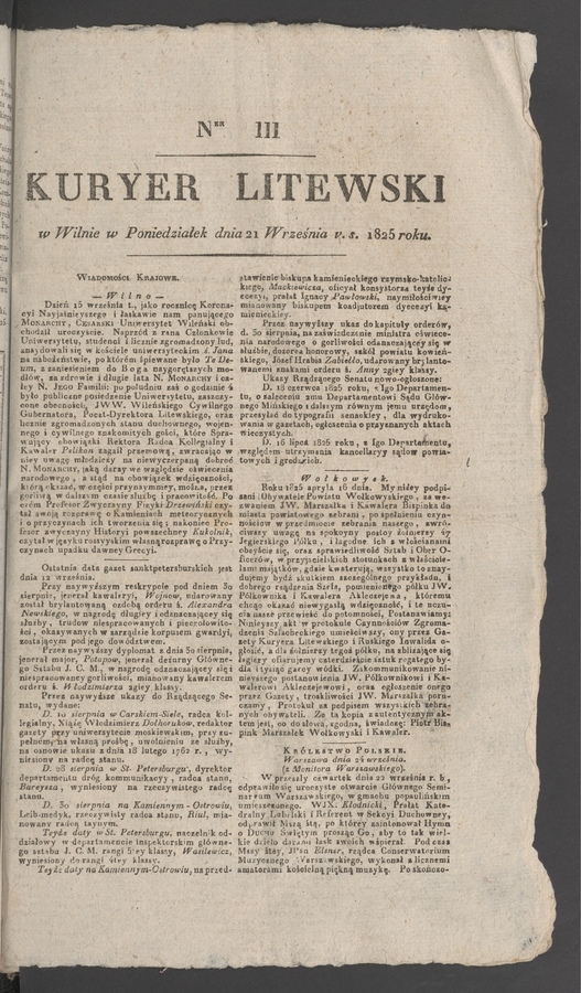 Kuryer Litewski. 1825, numer 111