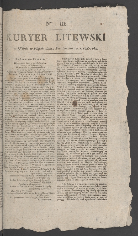 Kuryer Litewski. 1825, numer 116