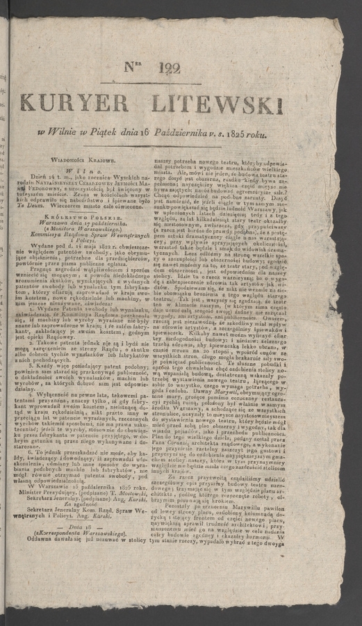 Kuryer Litewski. 1825, numer&nbsp;122