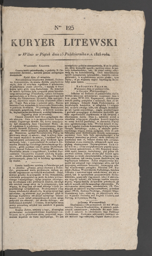 Kuryer Litewski. 1825, numer 125