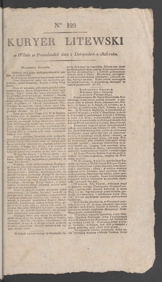 Kuryer Litewski. 1825, numer 129