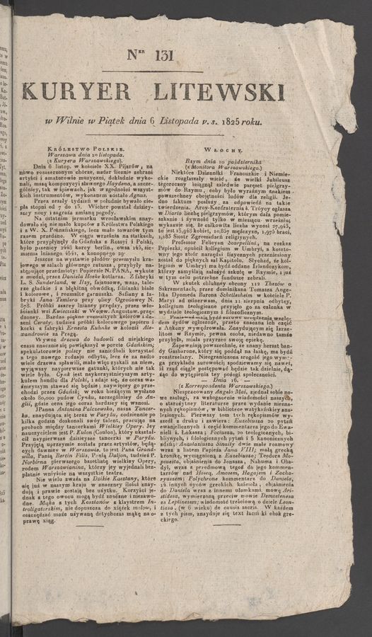 Kuryer Litewski. 1825, numer&nbsp;131