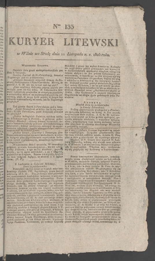 Kuryer Litewski. 1825, numer 133