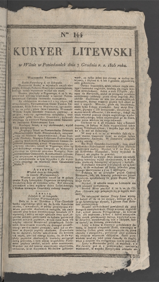 Kuryer Litewski. 1825, numer&nbsp;144