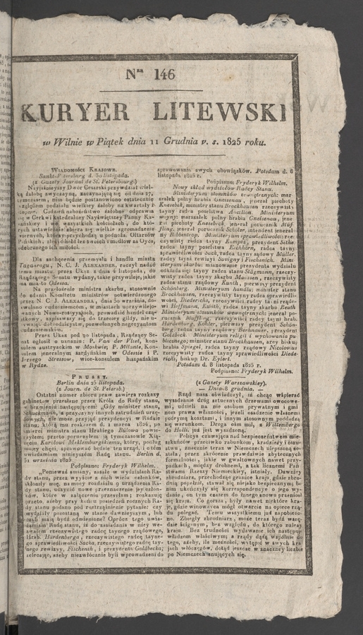 Kuryer Litewski. 1825, numer&nbsp;146