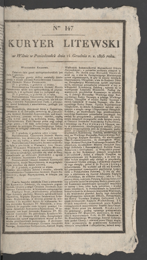 Kuryer Litewski. 1825, numer 147