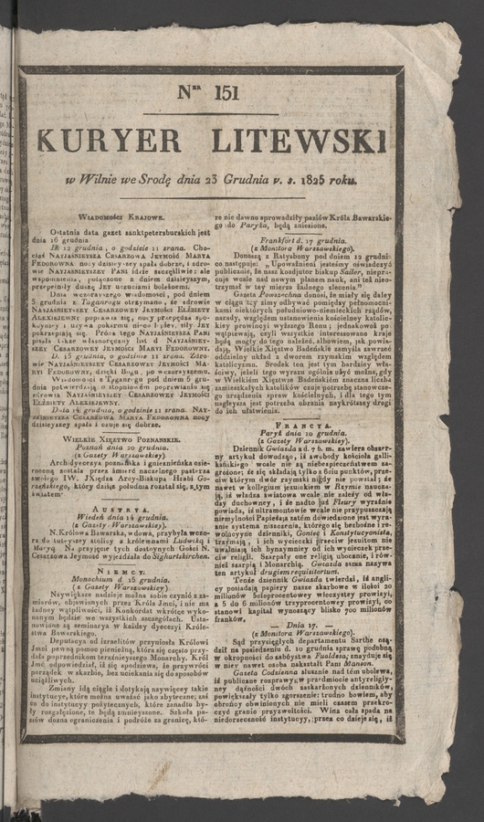 Kuryer Litewski. 1825, numer 151