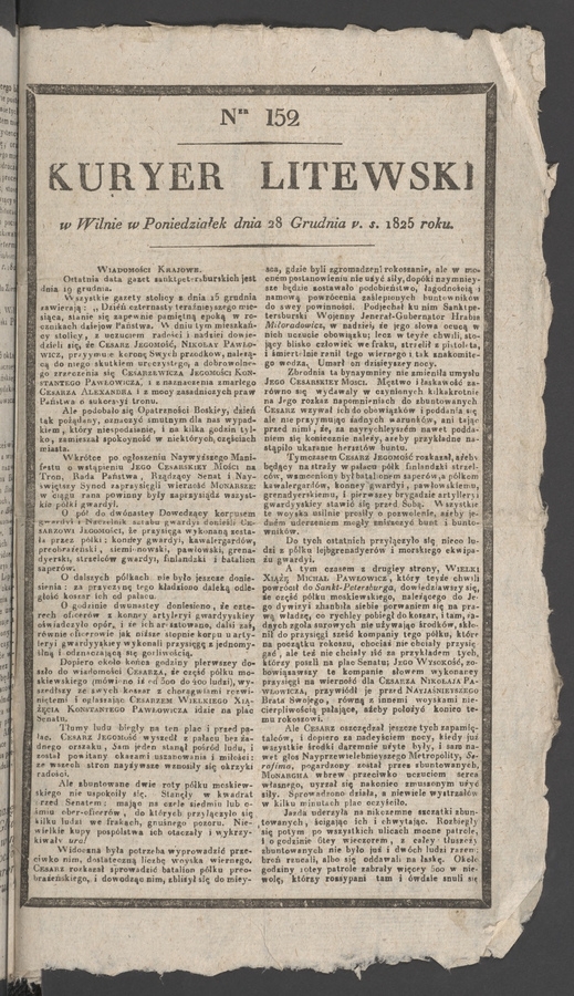 Kuryer Litewski. 1825, numer&nbsp;152
