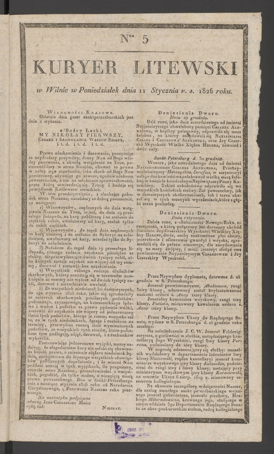 Kuryer Litewski. 1826, numer&nbsp;5