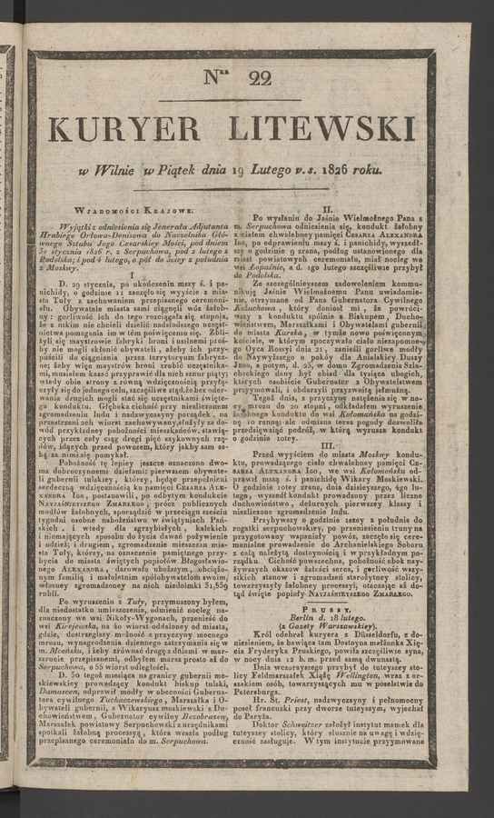 Kuryer Litewski. 1826, numer 22