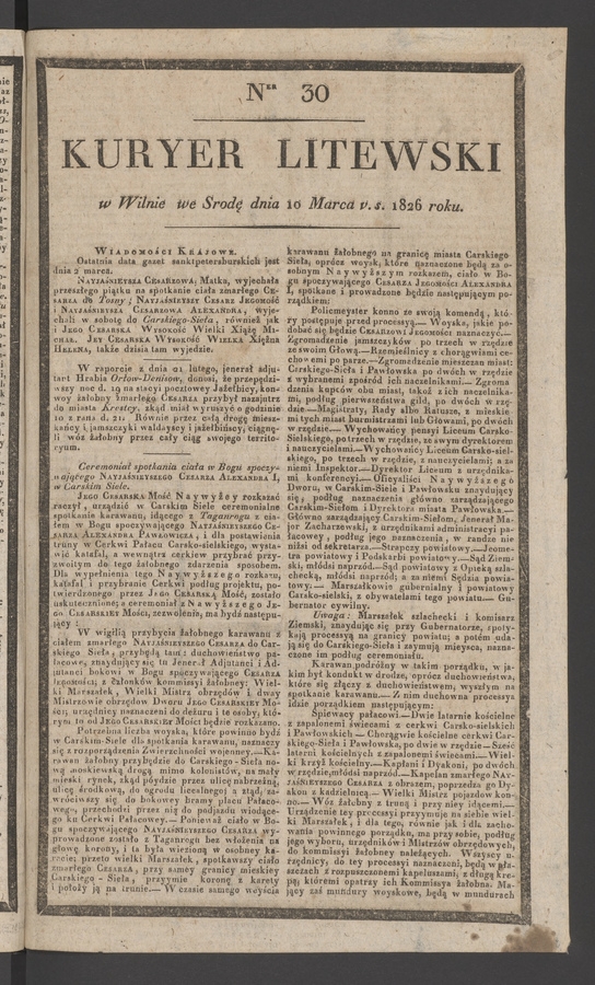 Kuryer Litewski. 1826, numer 30