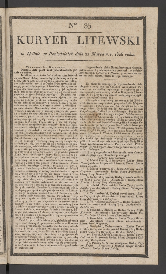 Kuryer Litewski. 1826, numer 35