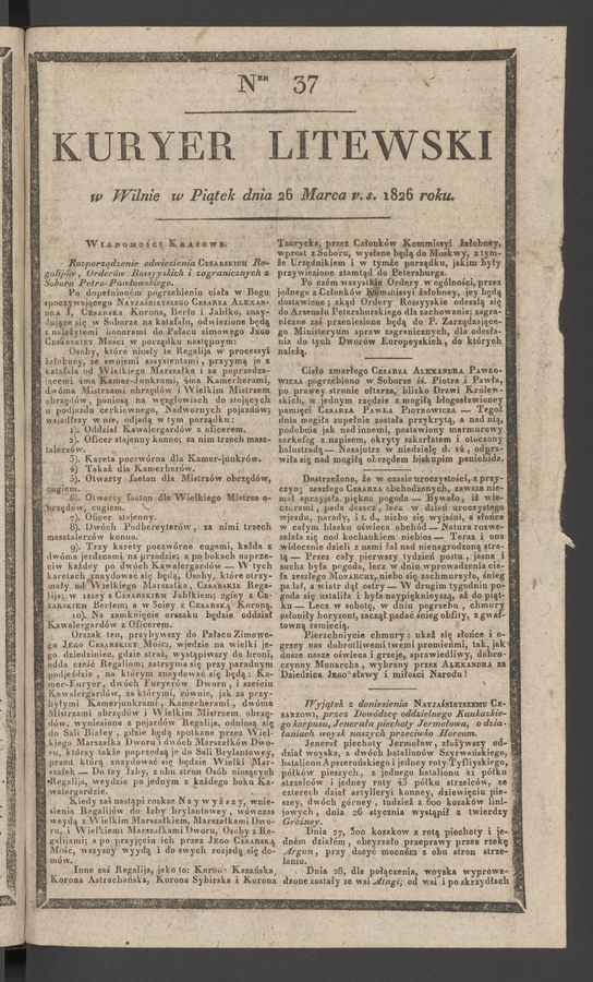 Kuryer Litewski. 1826, numer 37