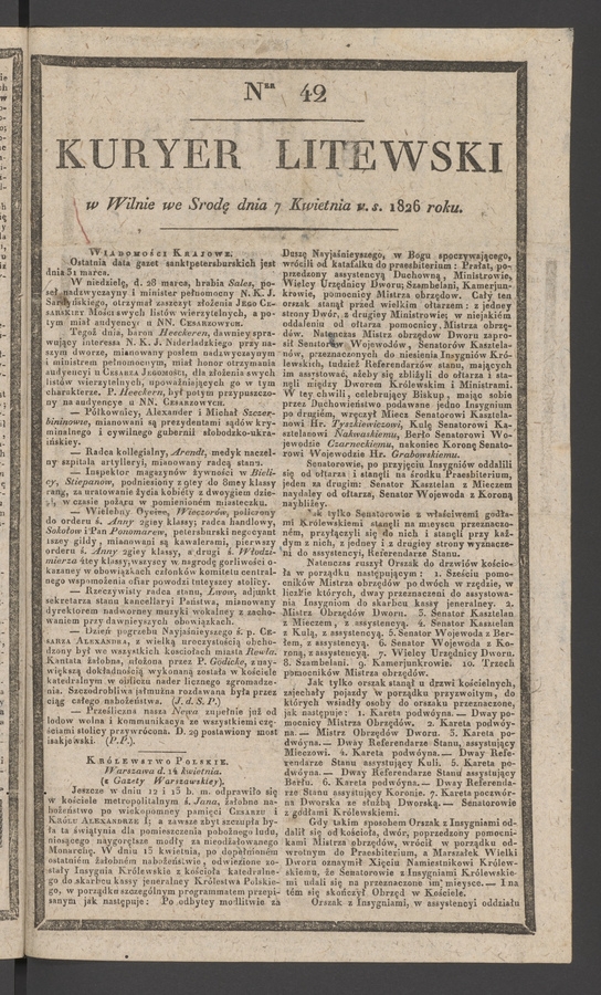 Kuryer Litewski. 1826, numer&nbsp;42