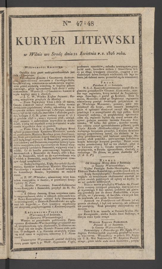 Kuryer Litewski. 1826, numer 47-48