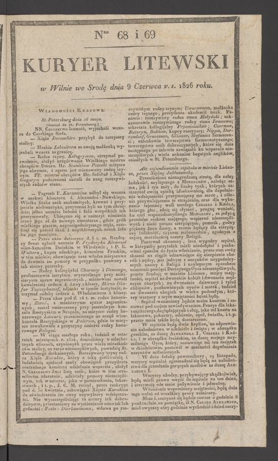 Kuryer Litewski. 1826, numer&nbsp;68-69