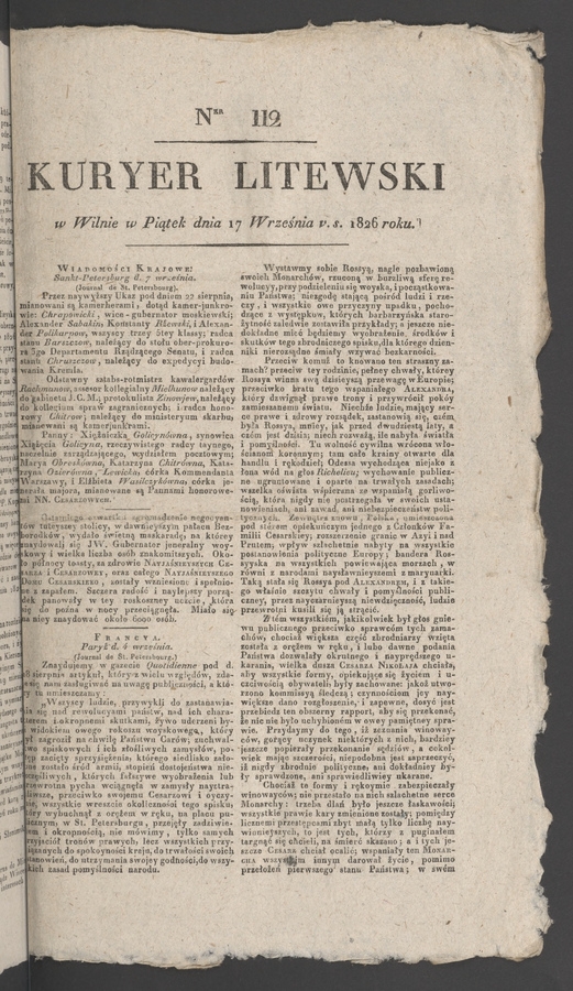 Kuryer Litewski. 1826, numer&nbsp;112