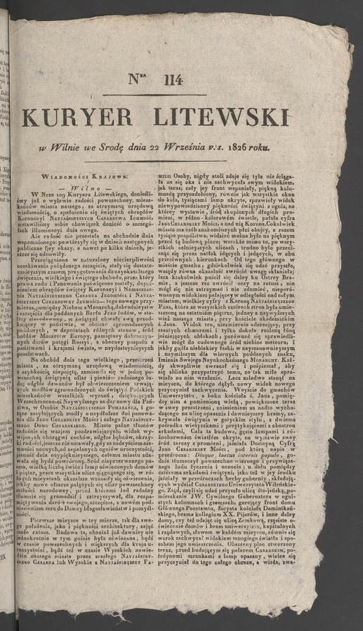 Kuryer Litewski. 1826, numer&nbsp;114