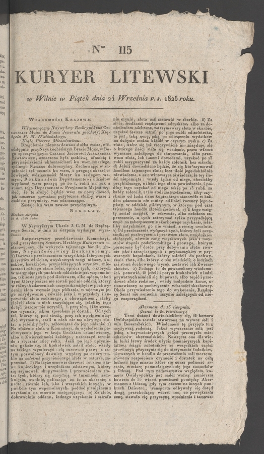 Kuryer Litewski. 1826, numer&nbsp;115