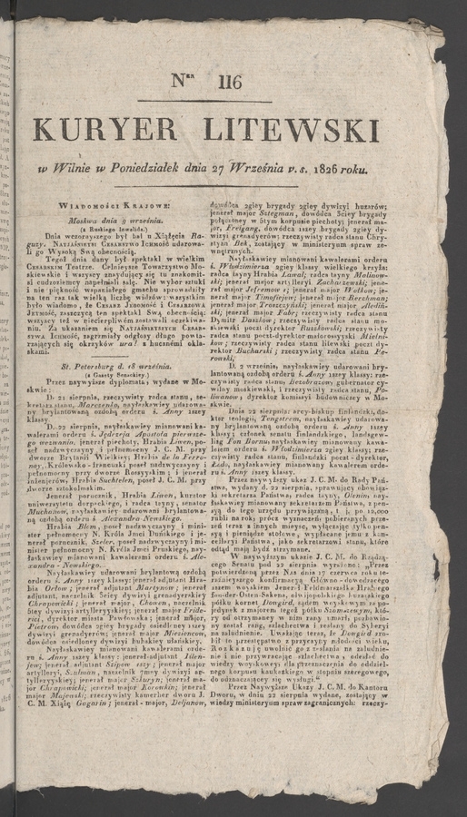 Kuryer Litewski. 1826, numer 116