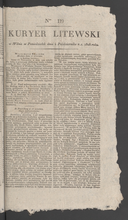 Kuryer Litewski. 1826, numer 119