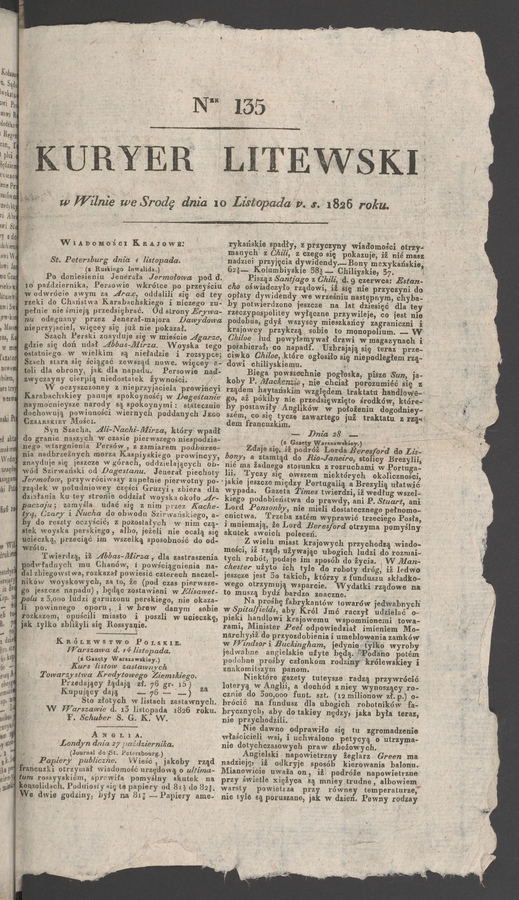 Kuryer Litewski. 1826, numer 135