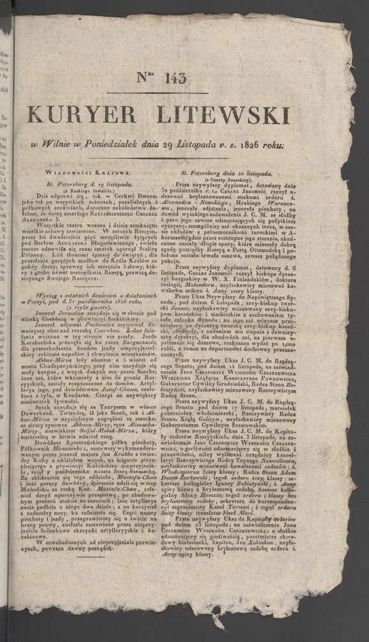 Kuryer Litewski. 1826, numer&nbsp;143