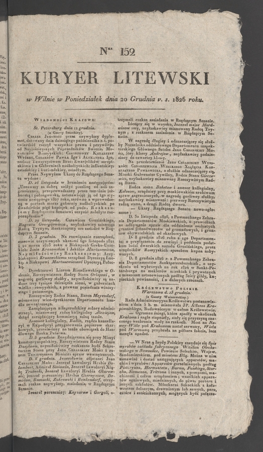 Kuryer Litewski. 1826, numer&nbsp;152